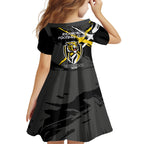Richmond Football Club Family Matching Off The Shoulder Long Sleeve Dress and Hawaiian Shirt Tigers Muscular Mascot Graphic - Abstract Paint Splatter Art