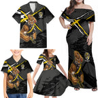 Richmond Football Club Family Matching Off Shoulder Maxi Dress and Hawaiian Shirt Tigers Muscular Mascot Graphic - Abstract Paint Splatter Art
