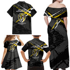 Richmond Football Club Family Matching Off Shoulder Maxi Dress and Hawaiian Shirt Tigers Muscular Mascot Graphic - Abstract Paint Splatter Art