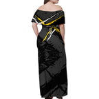 Richmond Football Club Family Matching Off Shoulder Maxi Dress and Hawaiian Shirt Tigers Muscular Mascot Graphic - Abstract Paint Splatter Art