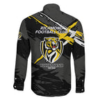 Richmond Football Club Family Matching Off Shoulder Short Dress and Hawaiian Shirt Tigers Muscular Mascot Graphic - Abstract Paint Splatter Art