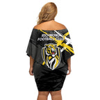 Richmond Football Club Family Matching Off Shoulder Short Dress and Hawaiian Shirt Tigers Muscular Mascot Graphic - Abstract Paint Splatter Art