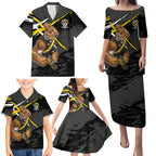 Richmond Football Club Family Matching Puletasi and Hawaiian Shirt Tigers Muscular Mascot Graphic - Abstract Paint Splatter Art