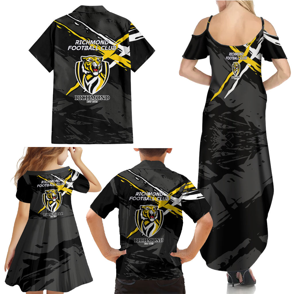 Richmond Football Club Family Matching Summer Maxi Dress and Hawaiian Shirt Tigers Muscular Mascot Graphic - Abstract Paint Splatter Art