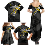 Richmond Football Club Family Matching Summer Maxi Dress and Hawaiian Shirt Tigers Muscular Mascot Graphic - Abstract Paint Splatter Art