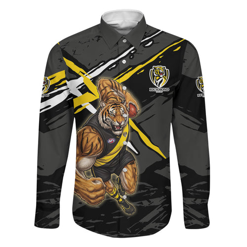 Richmond Football Club Family Matching Summer Maxi Dress and Hawaiian Shirt Tigers Muscular Mascot Graphic - Abstract Paint Splatter Art