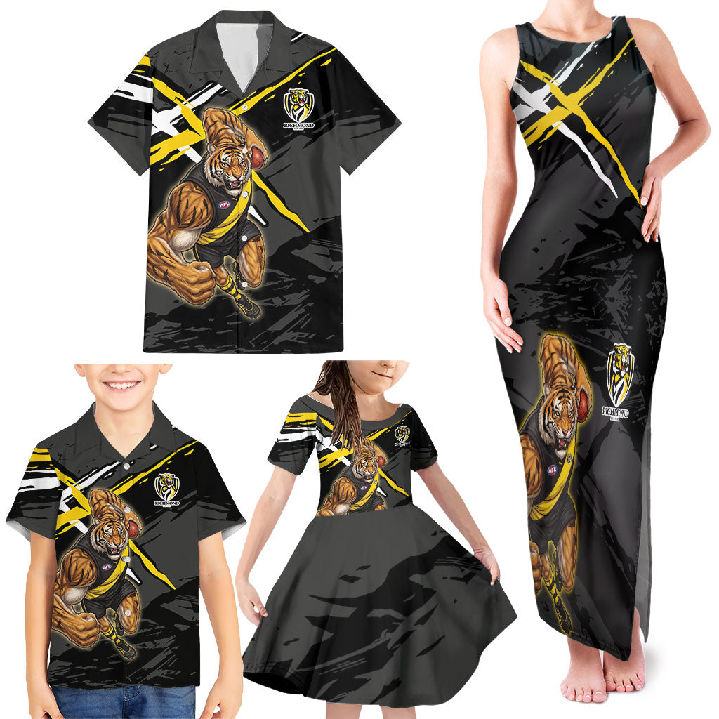 Richmond Football Club Family Matching Tank Maxi Dress and Hawaiian Shirt Tigers Muscular Mascot Graphic - Abstract Paint Splatter Art