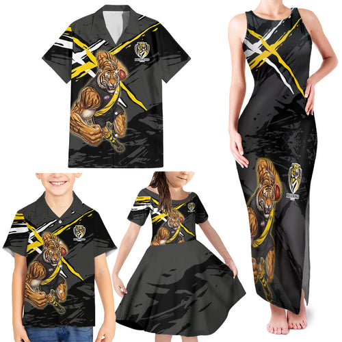 Richmond Football Club Family Matching Tank Maxi Dress and Hawaiian Shirt Tigers Muscular Mascot Graphic - Abstract Paint Splatter Art