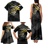 Richmond Football Club Family Matching Tank Maxi Dress and Hawaiian Shirt Tigers Muscular Mascot Graphic - Abstract Paint Splatter Art