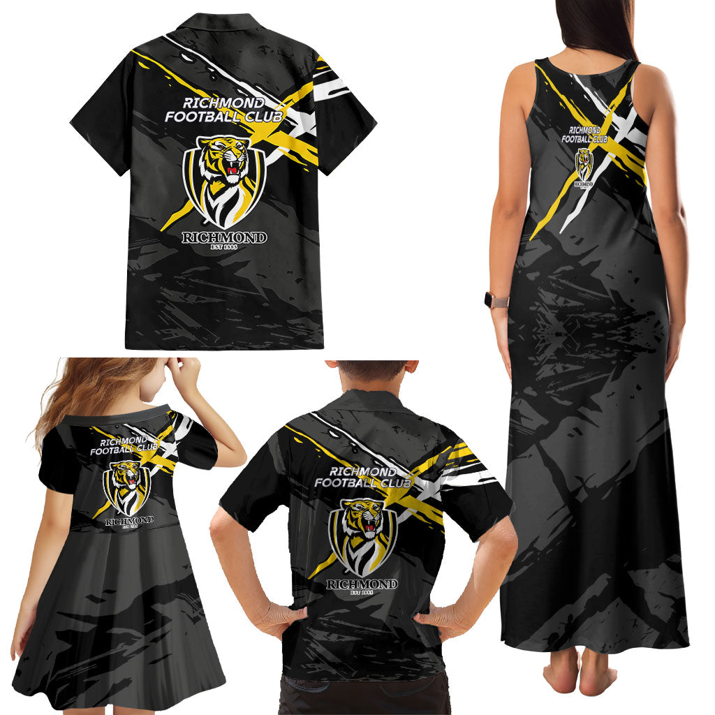 Richmond Football Club Family Matching Tank Maxi Dress and Hawaiian Shirt Tigers Muscular Mascot Graphic - Abstract Paint Splatter Art