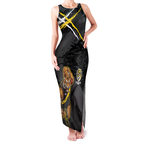Richmond Football Club Family Matching Tank Maxi Dress and Hawaiian Shirt Tigers Muscular Mascot Graphic - Abstract Paint Splatter Art