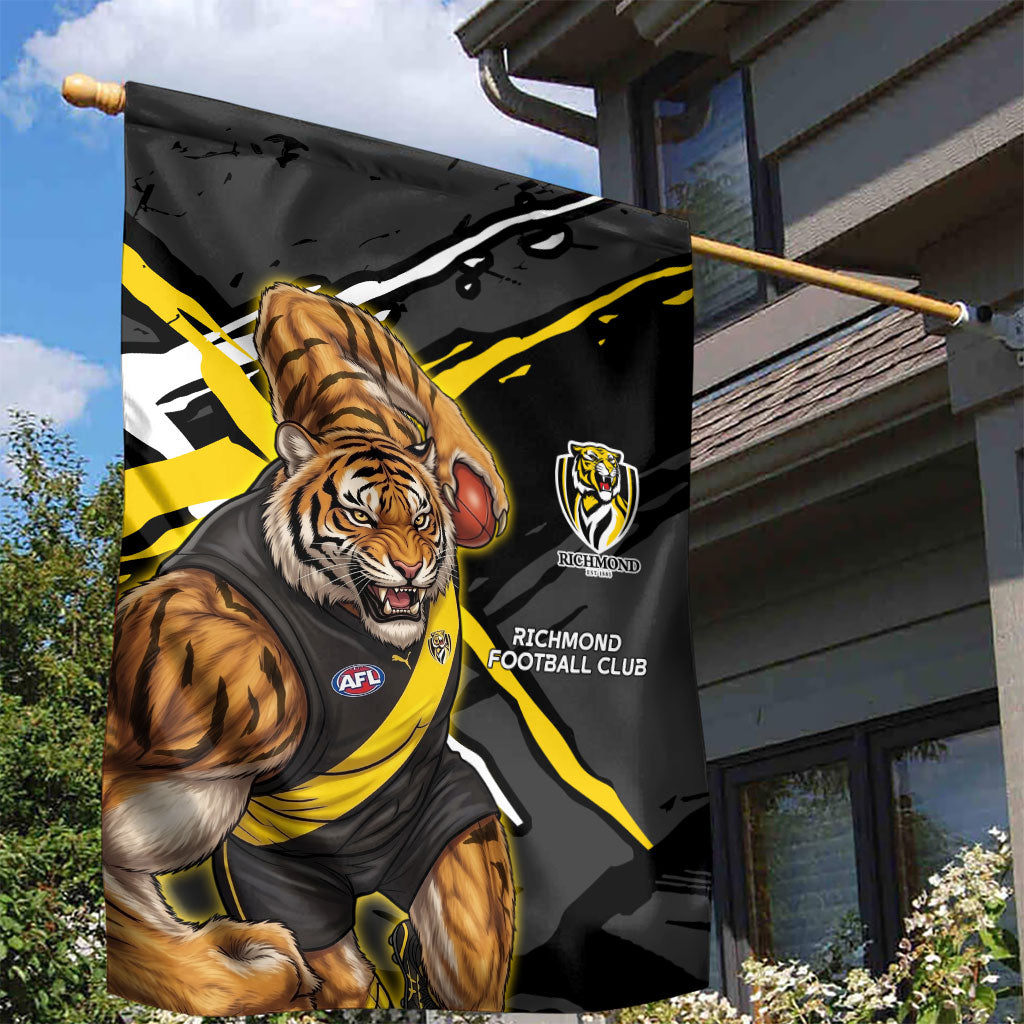 Richmond Football Club Garden Flag Tigers Muscular Mascot Graphic - Abstract Paint Splatter Art