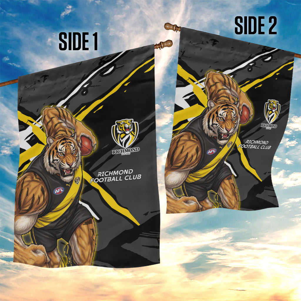 Richmond Football Club Garden Flag Tigers Muscular Mascot Graphic - Abstract Paint Splatter Art