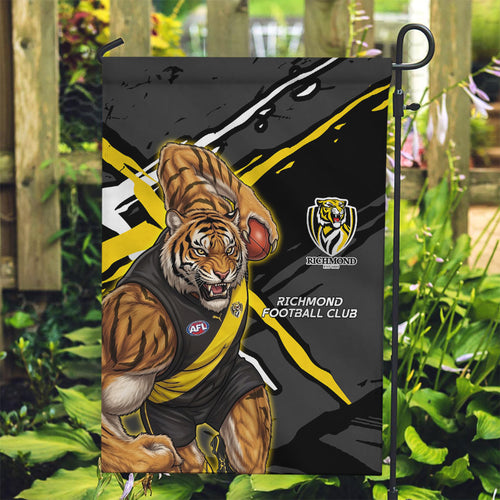 Richmond Football Club Garden Flag Tigers Muscular Mascot Graphic - Abstract Paint Splatter Art