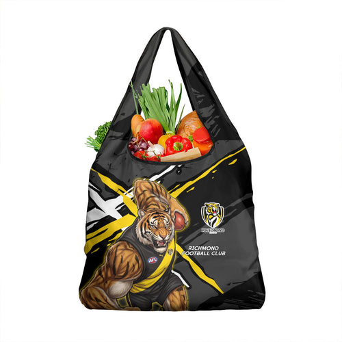 Richmond Football Club Grocery Bag Tigers Muscular Mascot Graphic - Abstract Paint Splatter Art