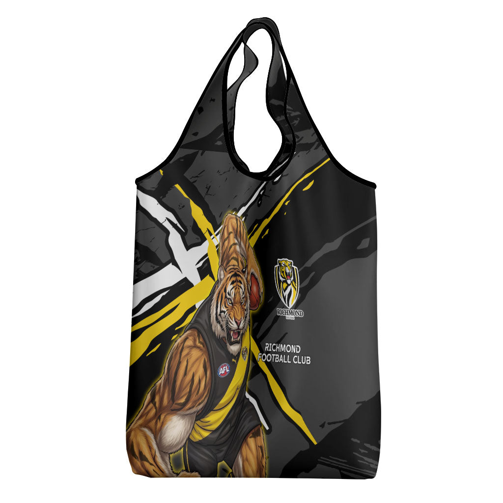 Richmond Football Club Grocery Bag Tigers Muscular Mascot Graphic - Abstract Paint Splatter Art