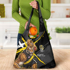 Richmond Football Club Grocery Bag Tigers Muscular Mascot Graphic - Abstract Paint Splatter Art