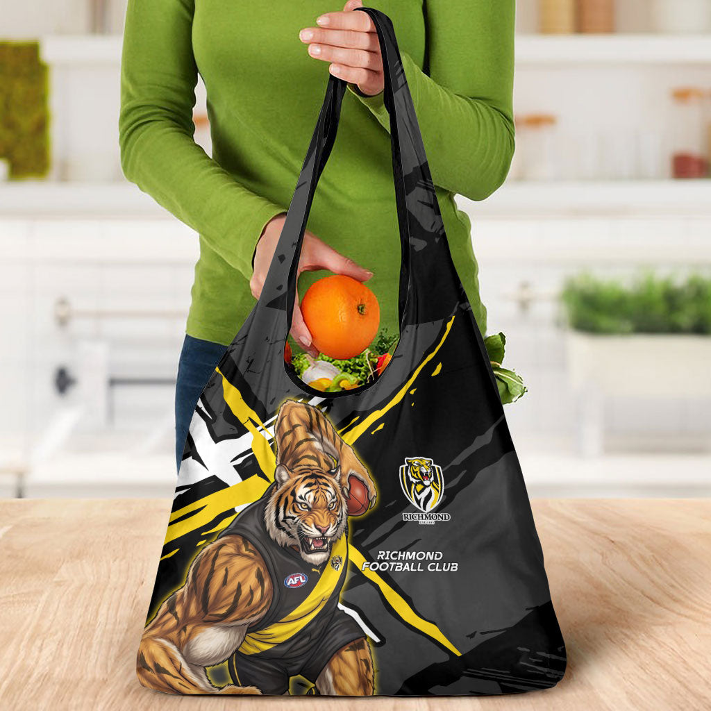 Richmond Football Club Grocery Bag Tigers Muscular Mascot Graphic - Abstract Paint Splatter Art