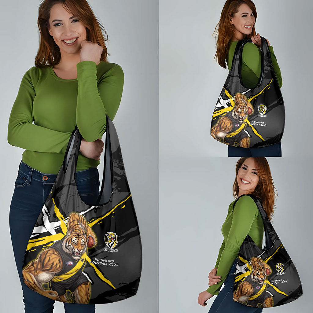Richmond Football Club Grocery Bag Tigers Muscular Mascot Graphic - Abstract Paint Splatter Art