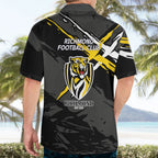Richmond Football Club Hawaiian Shirt Tigers Muscular Mascot Graphic - Abstract Paint Splatter Art