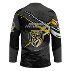 Richmond Football Club Hockey Jersey Tigers Muscular Mascot Graphic - Abstract Paint Splatter Art
