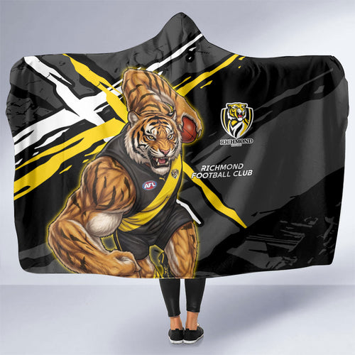 Richmond Football Club Hooded Blanket Tigers Muscular Mascot Graphic - Abstract Paint Splatter Art