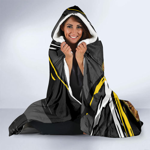 Richmond Football Club Hooded Blanket Tigers Muscular Mascot Graphic - Abstract Paint Splatter Art