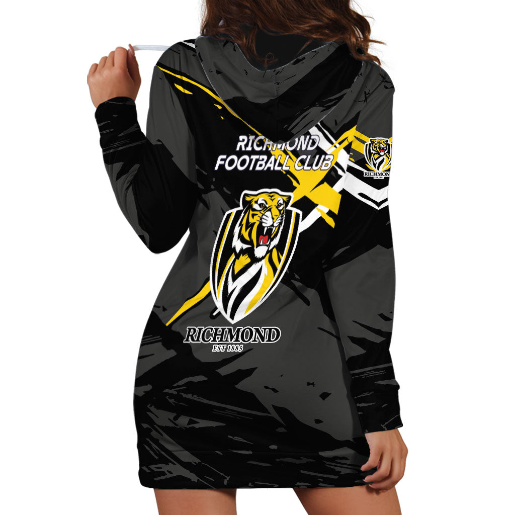 Richmond Football Club Hoodie Dress Tigers Muscular Mascot Graphic - Abstract Paint Splatter Art