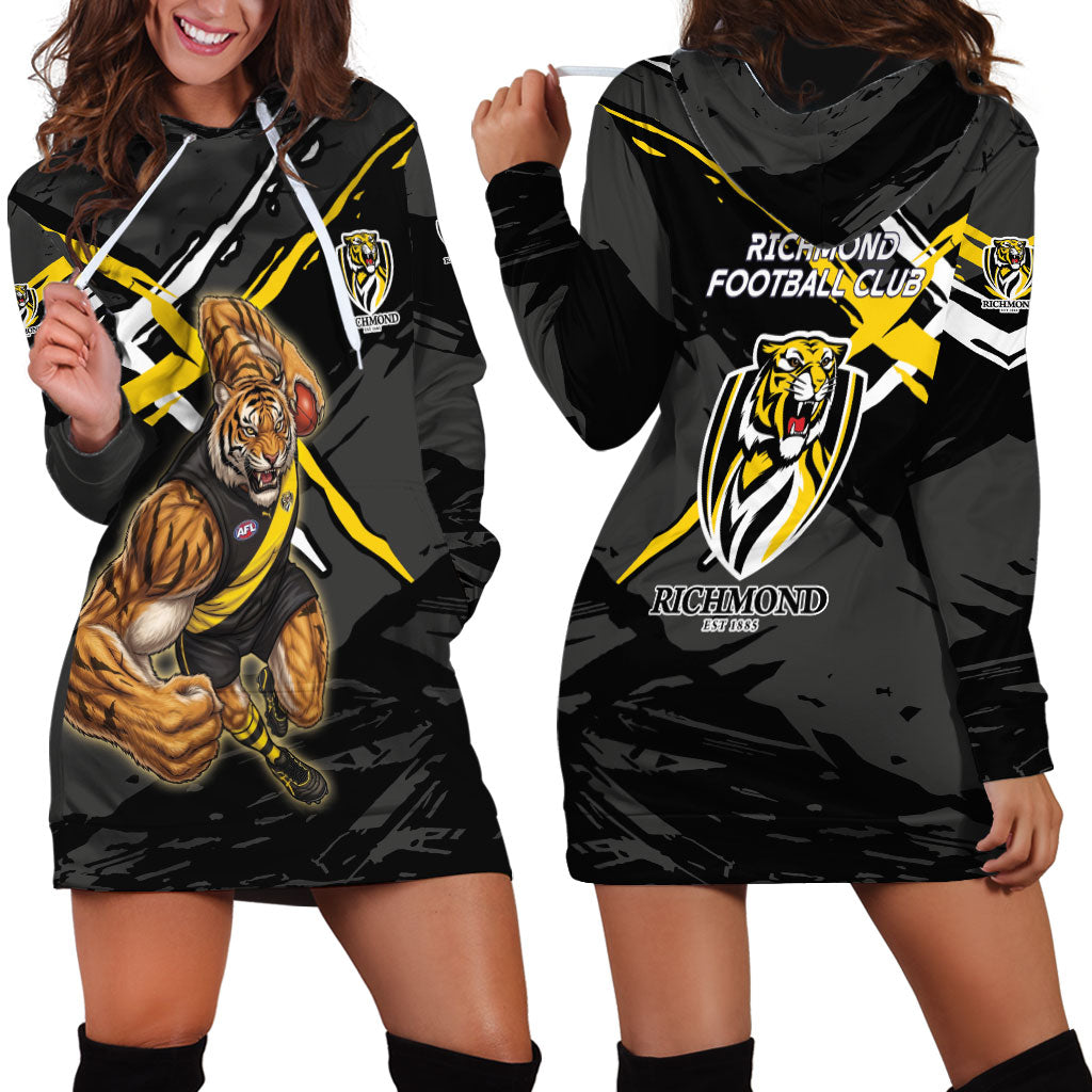 Richmond Football Club Hoodie Dress Tigers Muscular Mascot Graphic - Abstract Paint Splatter Art