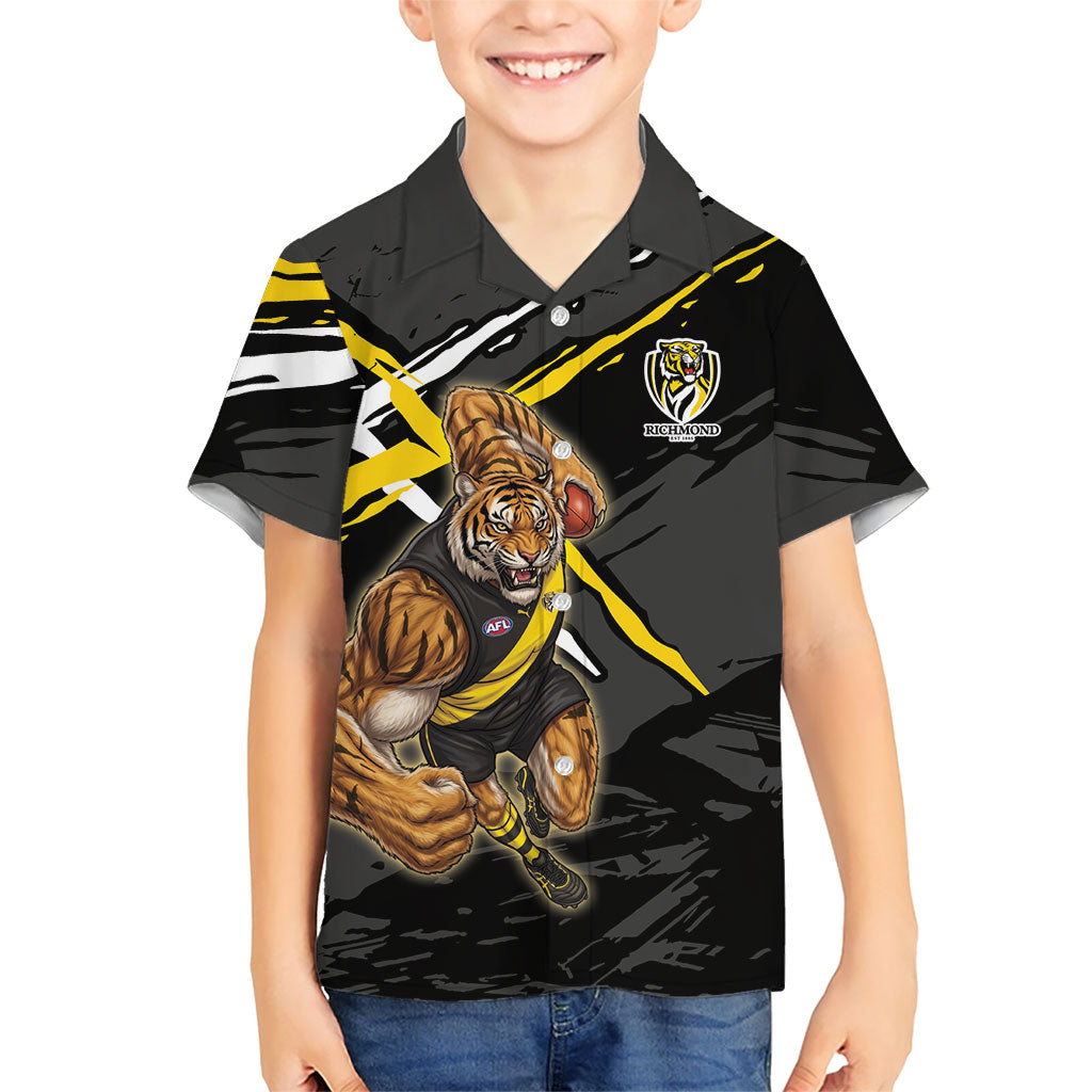 Richmond Football Club Kid Hawaiian Shirt Tigers Muscular Mascot Graphic - Abstract Paint Splatter Art