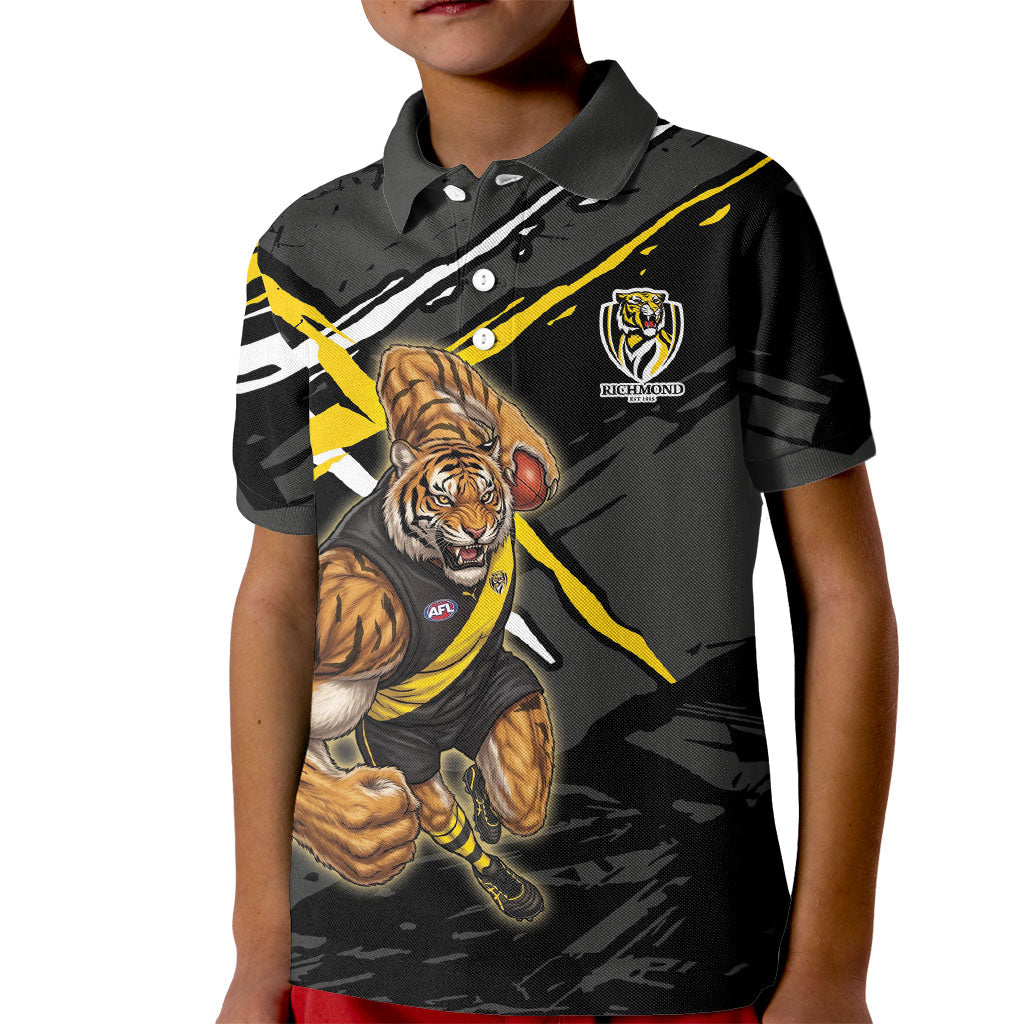 Richmond Football Club Kid Polo Shirt Tigers Muscular Mascot Graphic - Abstract Paint Splatter Art
