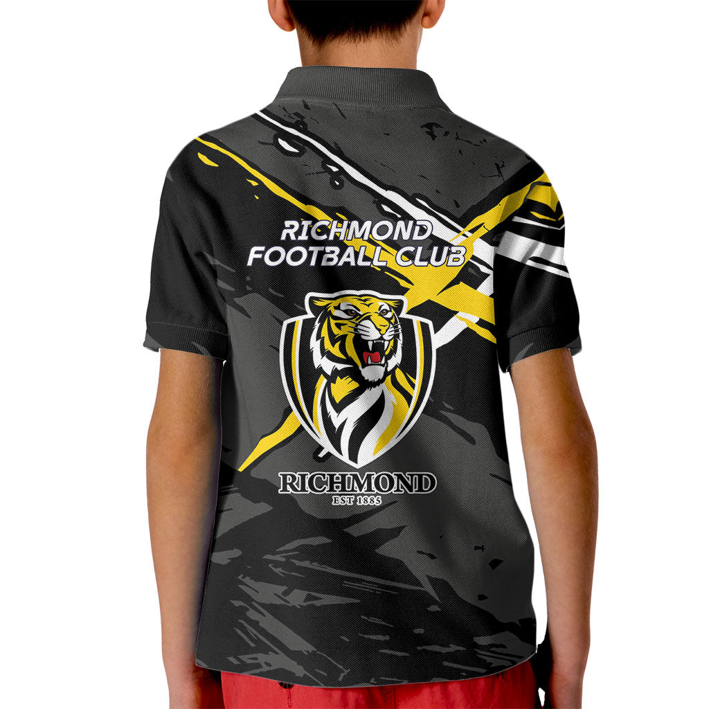 Richmond Football Club Kid Polo Shirt Tigers Muscular Mascot Graphic - Abstract Paint Splatter Art