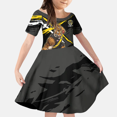 Richmond Football Club Kid Short Sleeve Dress Tigers Muscular Mascot Graphic - Abstract Paint Splatter Art