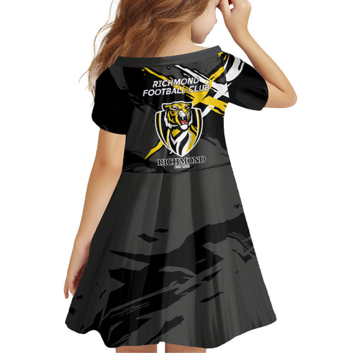 Richmond Football Club Kid Short Sleeve Dress Tigers Muscular Mascot Graphic - Abstract Paint Splatter Art