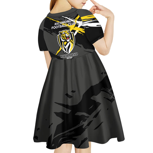 Richmond Football Club Kid Short Sleeve Dress Tigers Muscular Mascot Graphic - Abstract Paint Splatter Art