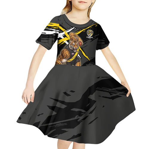 Richmond Football Club Kid Short Sleeve Dress Tigers Muscular Mascot Graphic - Abstract Paint Splatter Art