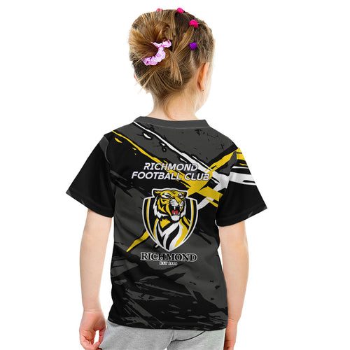 Richmond Football Club Kid T Shirt Tigers Muscular Mascot Graphic - Abstract Paint Splatter Art