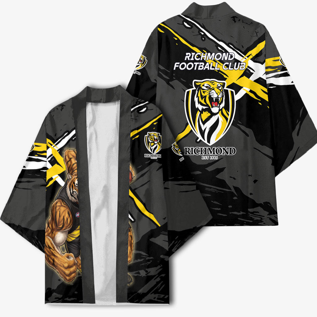Richmond Football Club Kimono Tigers Muscular Mascot Graphic - Abstract Paint Splatter Art