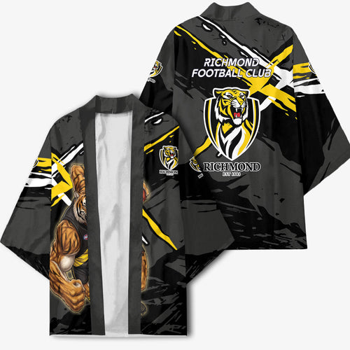 Richmond Football Club Kimono Tigers Muscular Mascot Graphic - Abstract Paint Splatter Art