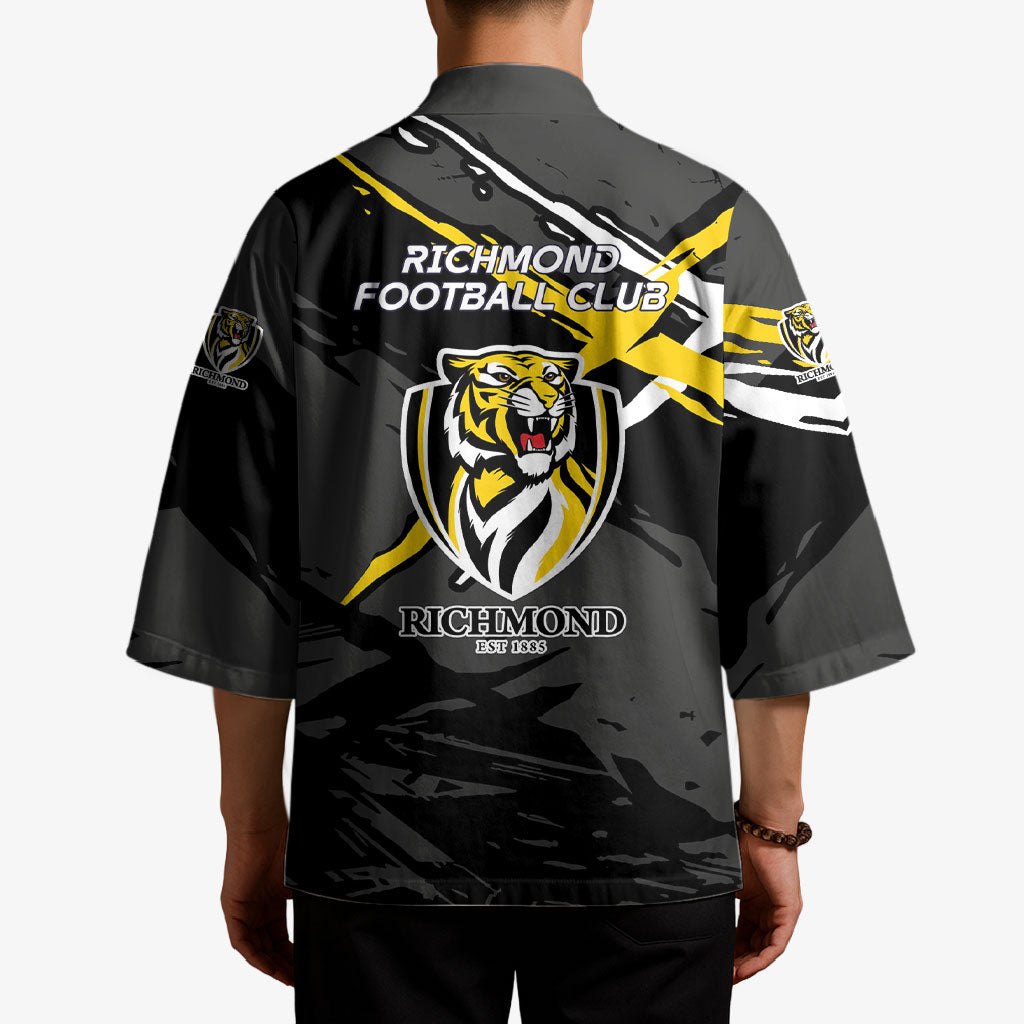Richmond Football Club Kimono Tigers Muscular Mascot Graphic - Abstract Paint Splatter Art