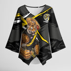 Richmond Football Club Kimono Sleeve Blouse Tigers Muscular Mascot Graphic - Abstract Paint Splatter Art