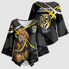 Richmond Football Club Kimono Sleeve Blouse Tigers Muscular Mascot Graphic - Abstract Paint Splatter Art