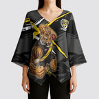 Richmond Football Club Kimono Sleeve Blouse Tigers Muscular Mascot Graphic - Abstract Paint Splatter Art
