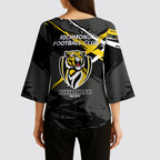 Richmond Football Club Kimono Sleeve Blouse Tigers Muscular Mascot Graphic - Abstract Paint Splatter Art