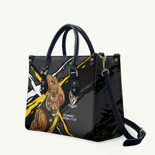 Richmond Football Club Leather Bag Tigers Muscular Mascot Graphic - Abstract Paint Splatter Art