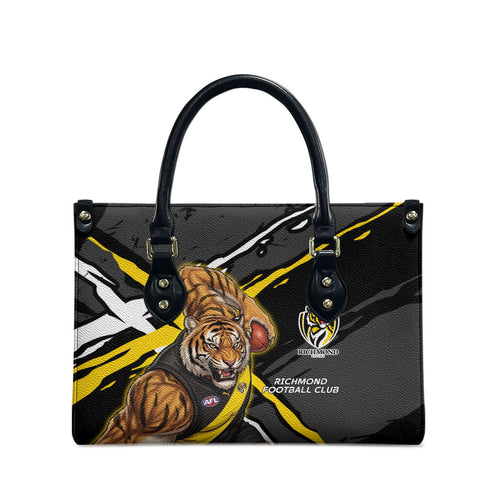 Richmond Football Club Leather Bag Tigers Muscular Mascot Graphic - Abstract Paint Splatter Art
