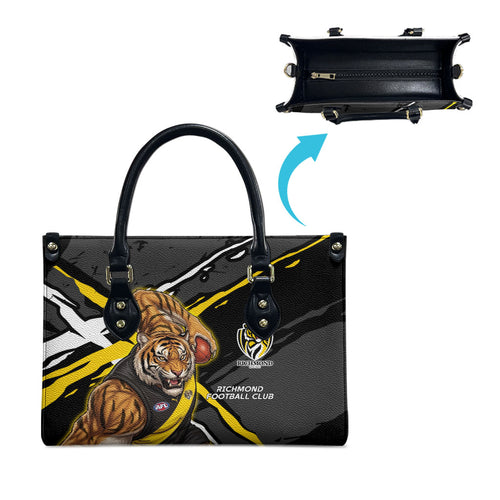 Richmond Football Club Leather Bag Tigers Muscular Mascot Graphic - Abstract Paint Splatter Art