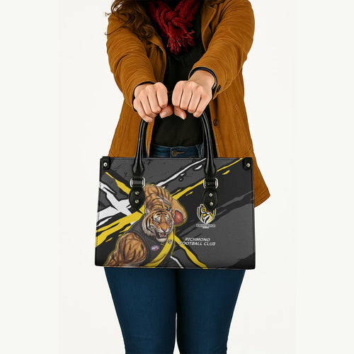 Richmond Football Club Leather Bag Tigers Muscular Mascot Graphic - Abstract Paint Splatter Art