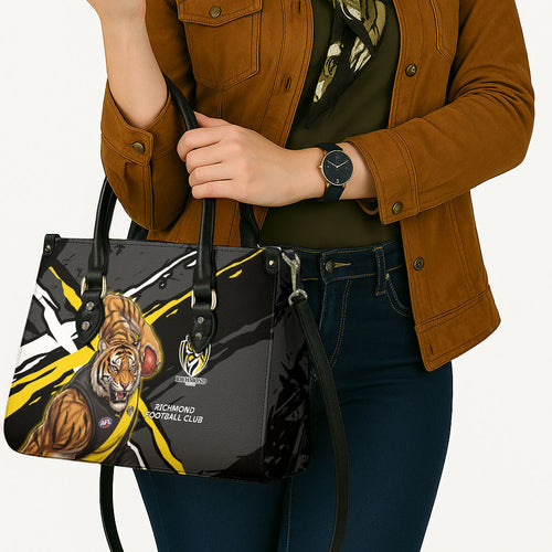 Richmond Football Club Leather Bag Tigers Muscular Mascot Graphic - Abstract Paint Splatter Art
