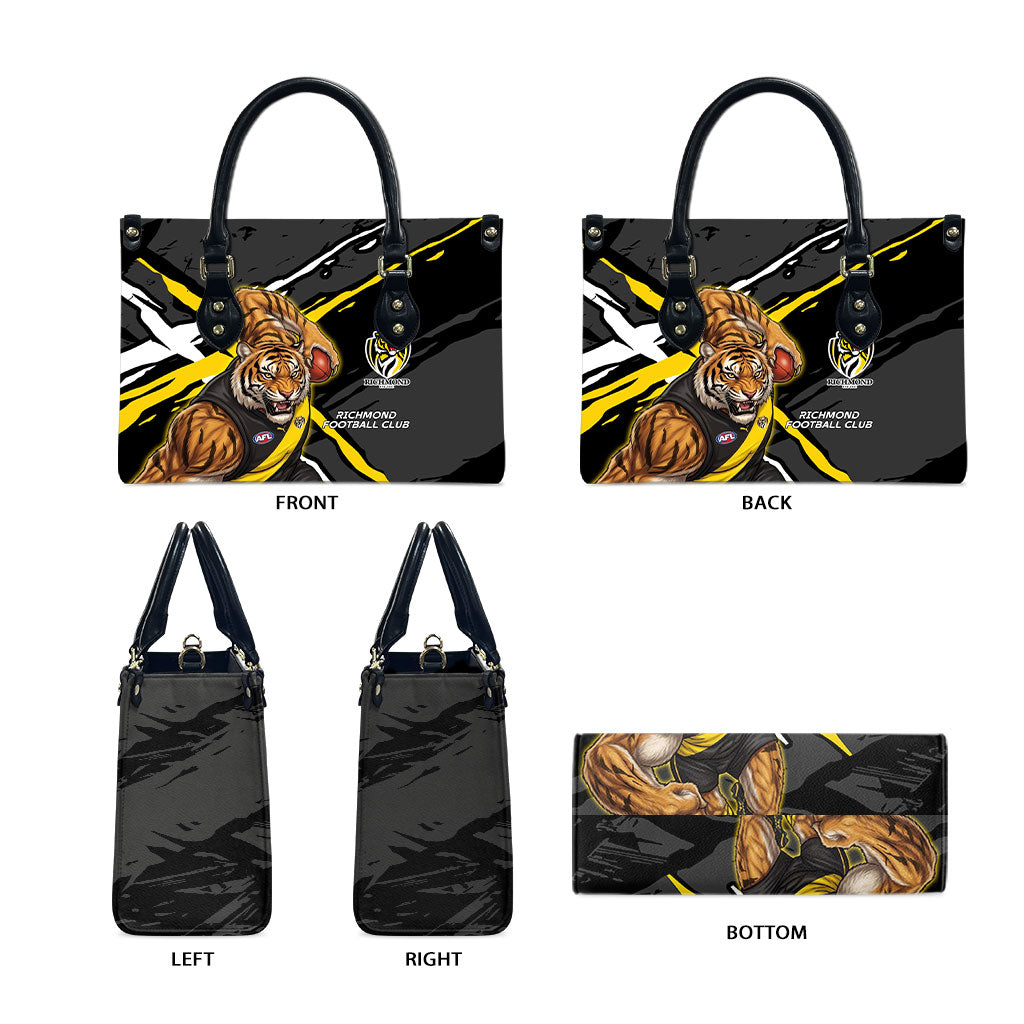 Richmond Football Club Leather Bag Tigers Muscular Mascot Graphic - Abstract Paint Splatter Art